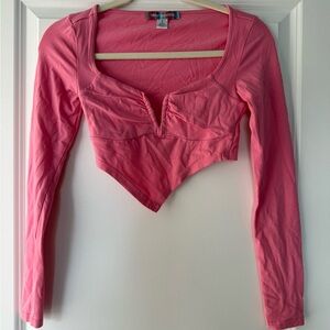 Urban Outfitters Pink Long-Sleeve Cropped Sweetheart Top